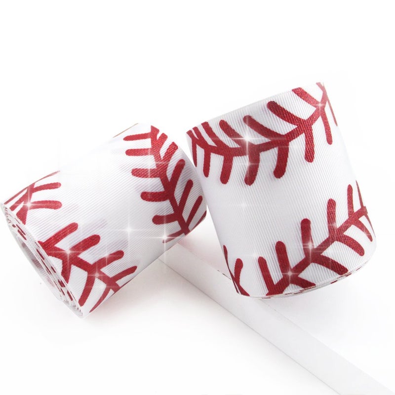 David accessories 3" Wide 5 Yard DIY Fashion Glitter Ribbon for DIY Handmade Hair Bow Clip Accessories and Festival Wedding Party Birthday Bridal Shower Decoration (Baseball Line) - Image 1